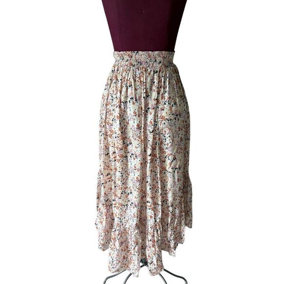 Free People Midi Skirt Ditsy Floral size XS Multicolor Boho Pull On Ruffles - Picture 5 of 12